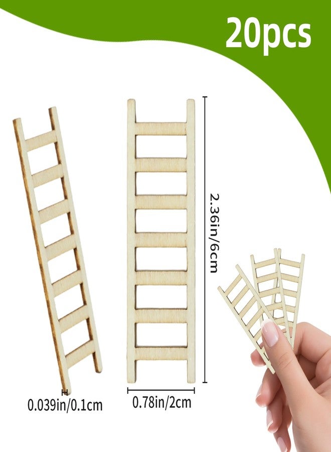 Gallipower 20 Pcs Mini Garden Ladder,Small Wooden Ladder,Wooden Miniature Garden Furniture,Mini Toy Ladders Accessories for Landscape Dollhouse Ladd-er Decorations - Image 2